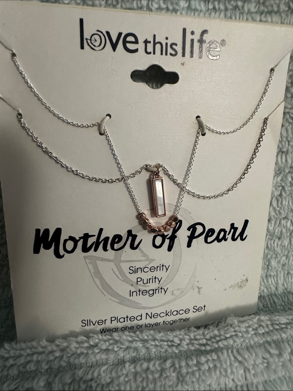 2 pc set Silver-Plated Mother of Pearl Layered Necklace - Rose Gold Accent NWT